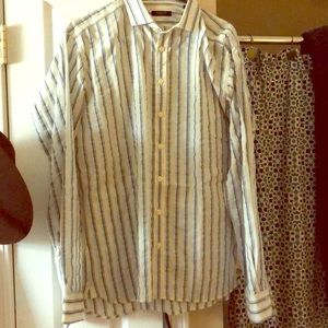 Burberry, size L, blue pinstriped, l/s, button